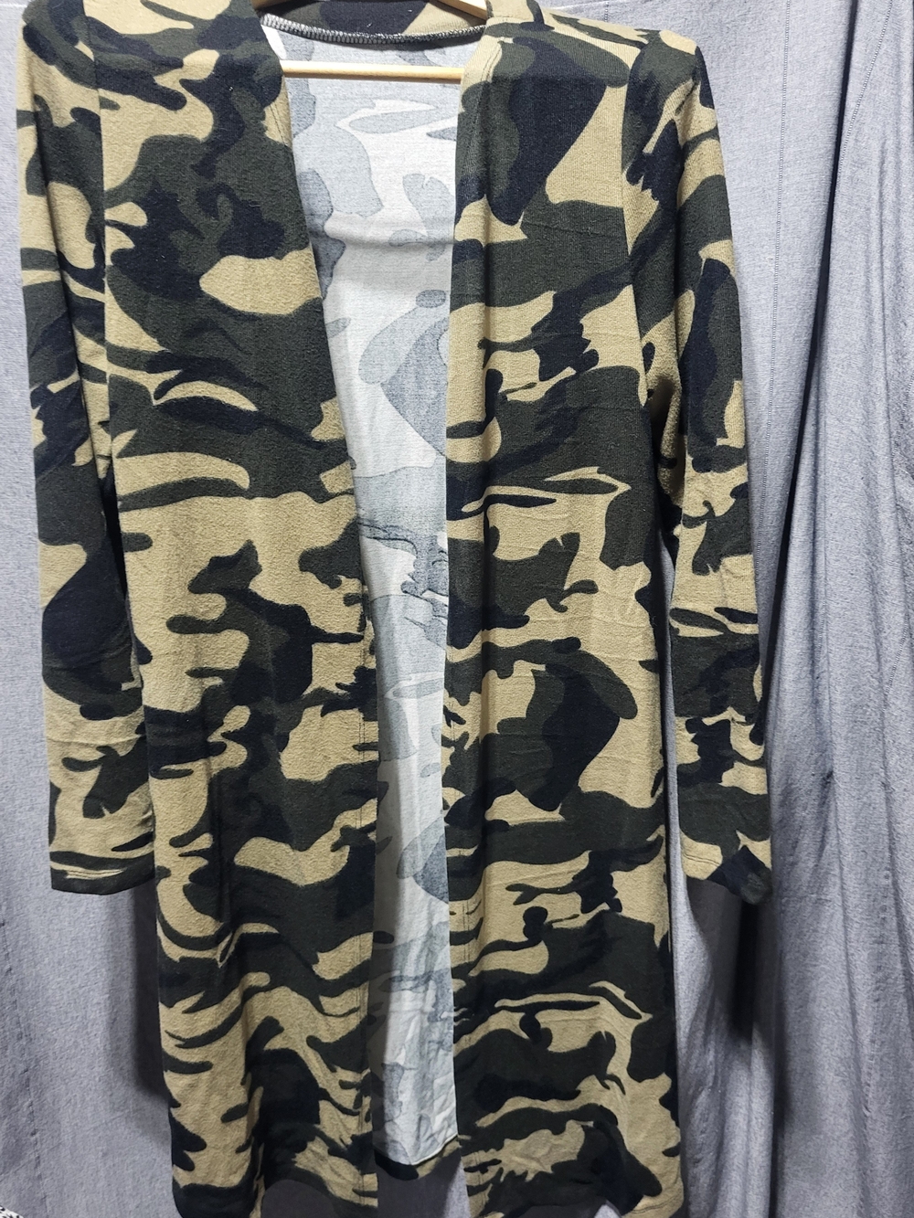 Camo Open-Front Duster Cardigan - Green Black